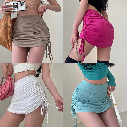 纯欲性感抽绳褶皱包臀半身裙短裙