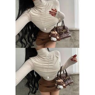 打底T恤上衣 显瘦长袖 YoungGirlDay纯欲基础款 小高领胸前褶皱修身