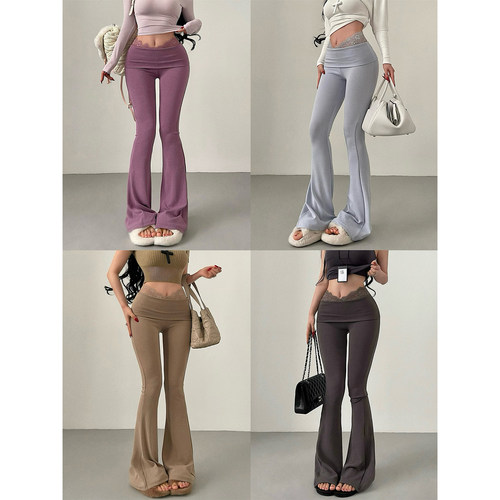 蕾丝拼接喇叭显腿长休闲裤长裤