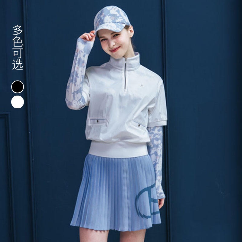 韓國高端品牌女士半袖套頭半拉鏈速干高爾夫女裝球衣防風透氣