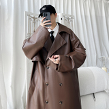 2025秋冬美式复古长款皮风衣机车西装大衣外套男XZ415-FY618P155，男装风衣，星座415