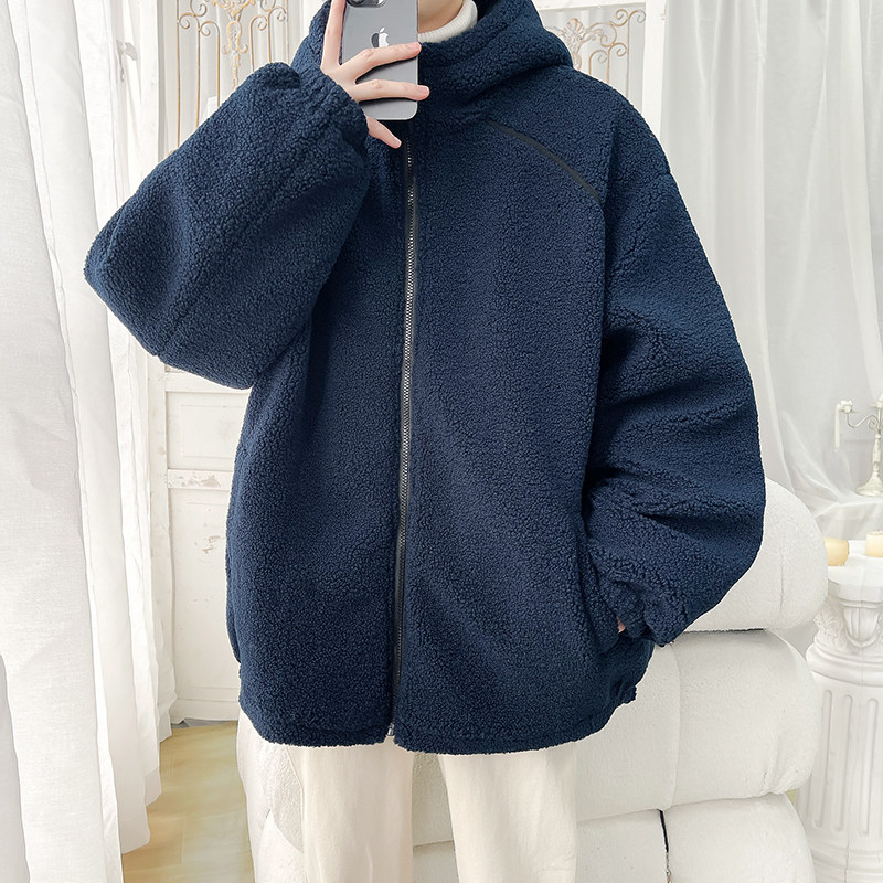 2025冬港风羊羔毛棉衣连帽加厚加绒棉袄大码男装XZ415-YG1000P110,男装棉衣,星座415