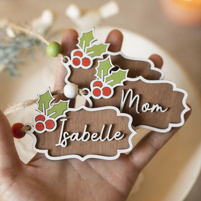 圣诞装饰品木质冬青雪花