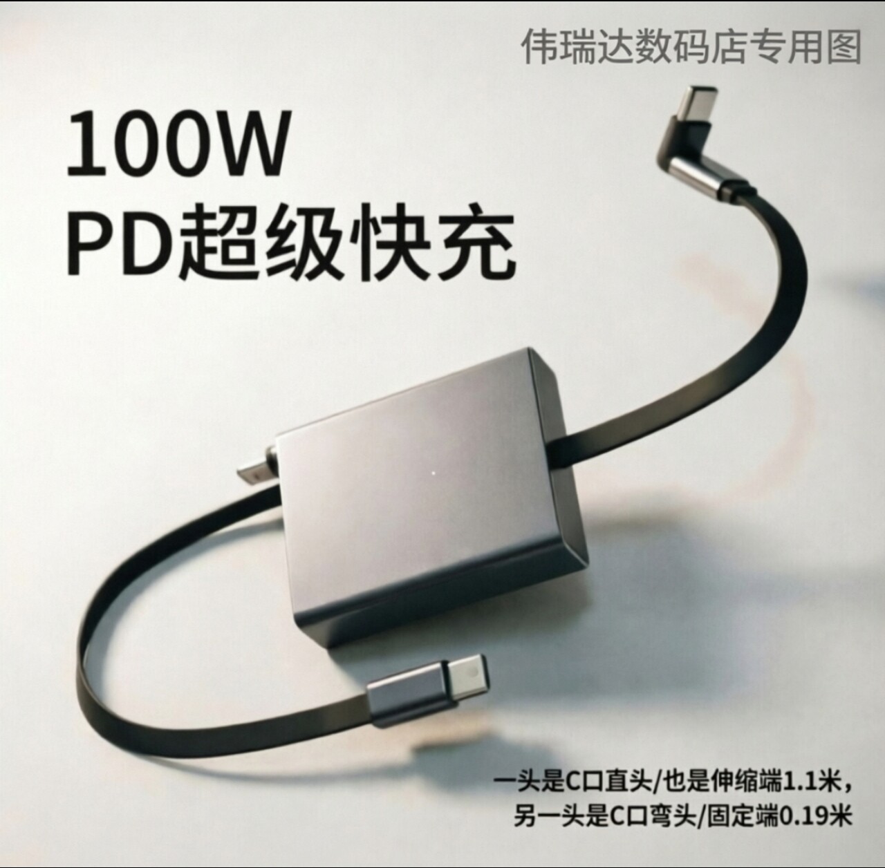 弯头单拉100W超级快充伸缩数据线TypeC适用华为OPD小米充电线卷尺