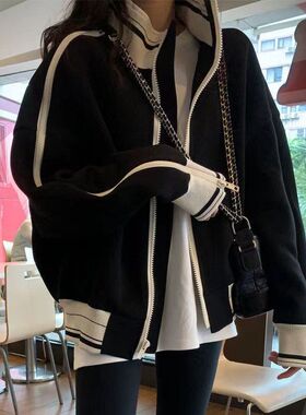 新款棒球春秋冬外套黑色高街夹克外套运动女欧美年服2026新款流行