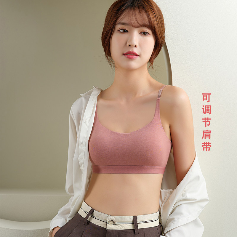 无钢圈背心式内衣女遮胸聚拢吊带一体夏薄款美背抹胸式裹胸文胸罩
