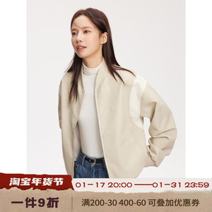 RPB BRAND春款棒球夹克小立领短款拼接PU皮衣外套百搭基础上衣女