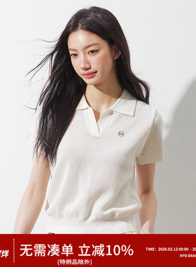 RPB BRAND网眼透气显瘦纯色简约百搭翻领短袖针织衫女上衣打底衫