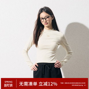 RPB T恤女打底上衣 BRAND小高领设计休闲外穿内搭收腰显瘦百搭长袖