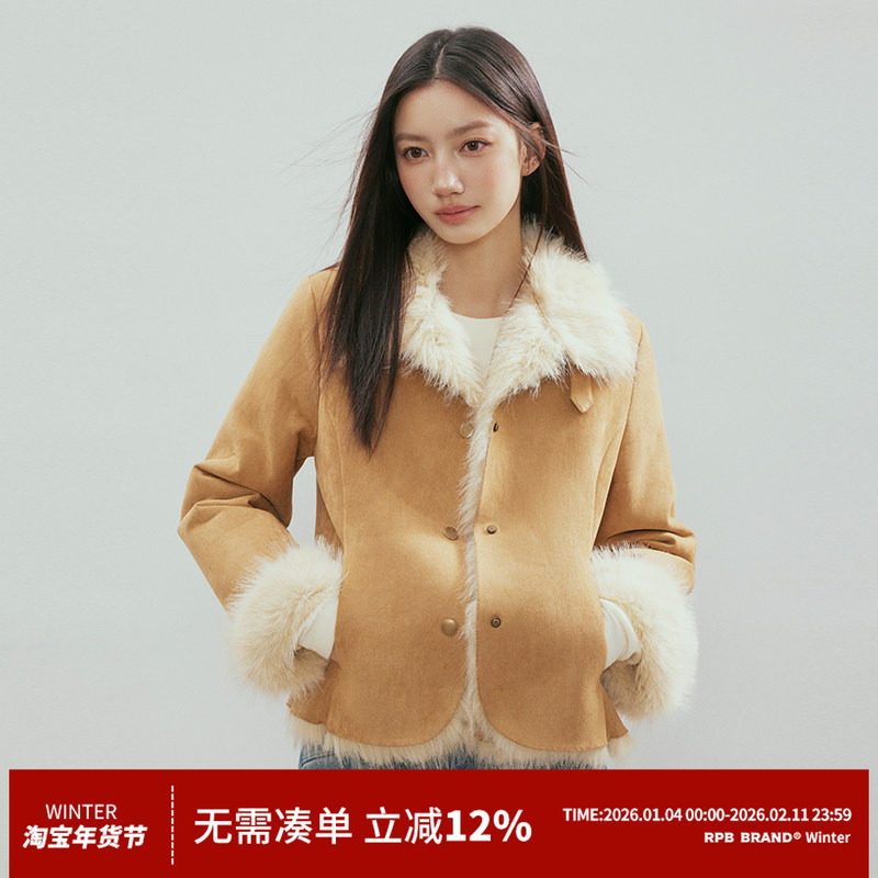 RPB BRAND小香风翻领复古毛领环保皮草短外套女皮毛一体夹克,女装/女士精品,皮草,淘宝优惠券,粉丝福利购,淘宝优惠卷