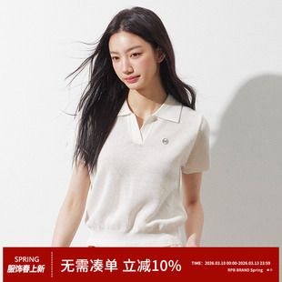 RPB BRAND网眼透气显瘦纯色简约百搭翻领短袖针织衫女上衣打底衫