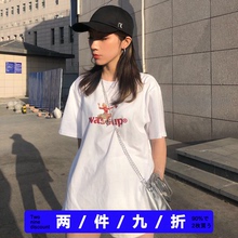 WASSUP春夏季白黄双色复古海报女郎 圆领T恤宽松休闲男女情侣服