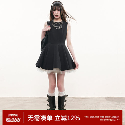 RPB BRAND千金风无袖连衣裙女蓬蓬裙设计感小黑裙公主裙礼服裙