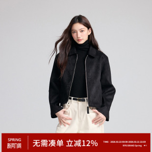 夹克外套女修身 麂皮绒复古翻领短款 休闲百搭上衣 BRAND新款 RPB