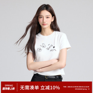 RPB BRAND猫咪图案刺绣正肩短袖女生T恤新款爆款修身显瘦短款上衣