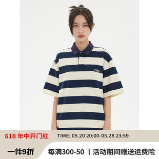 上衣POLO衫 男女情侣款 美式 RPB 翻领条纹短袖 BRAND 潮WOO专属