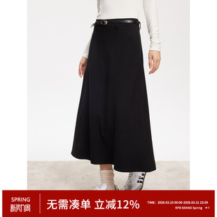 RPB 半身裙子黑色百搭A字裙长裙女 BRAND韩系气质垂感高腰中长款