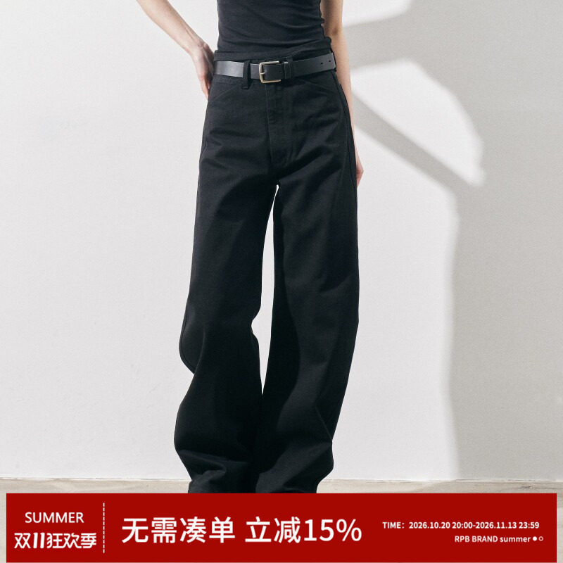 RPB BRAND 简约通勤高腰显瘦弯刀裤直筒牛仔裤女宽松长裤子