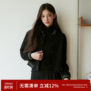 显瘦女秋季 外套毛呢夹克修身 上衣 BRAND韩系学院风棒球服短款 RPB