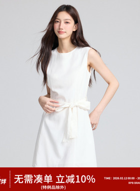 RPB BRAND 法式高级感白色圆领无袖连衣裙女收腰显瘦短裙子