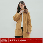 RPB BRAND复古长款 毛领拼接羊羔毛领加棉夹克棉服外套风衣大衣