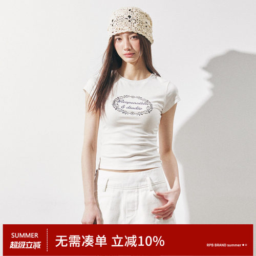 RPB BRAND莱赛尔凉感面料柔软亲肤圆领短袖显瘦修身T恤女短款上衣