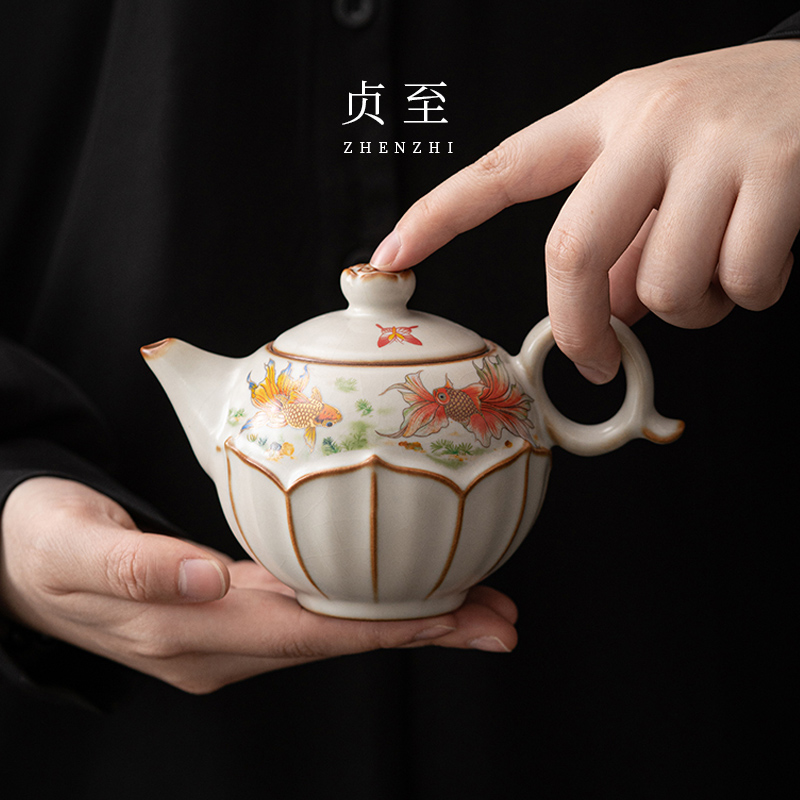 贞至柏韵汝窑茶壶泡茶壶冰裂纹