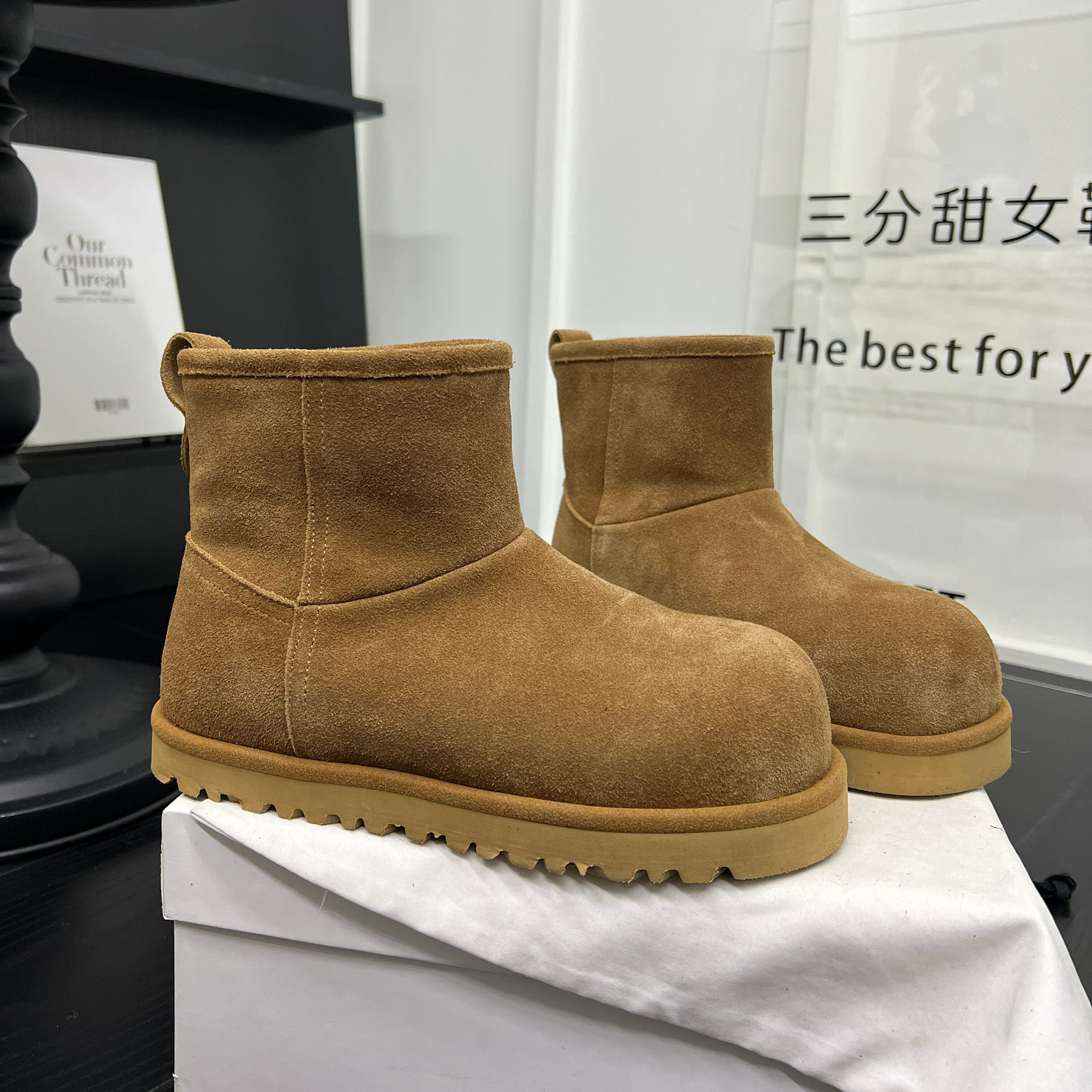 欧货磨砂皮厚底羊毛雪地靴女2025年新款冬季加绒保暖丑萌大头棉鞋