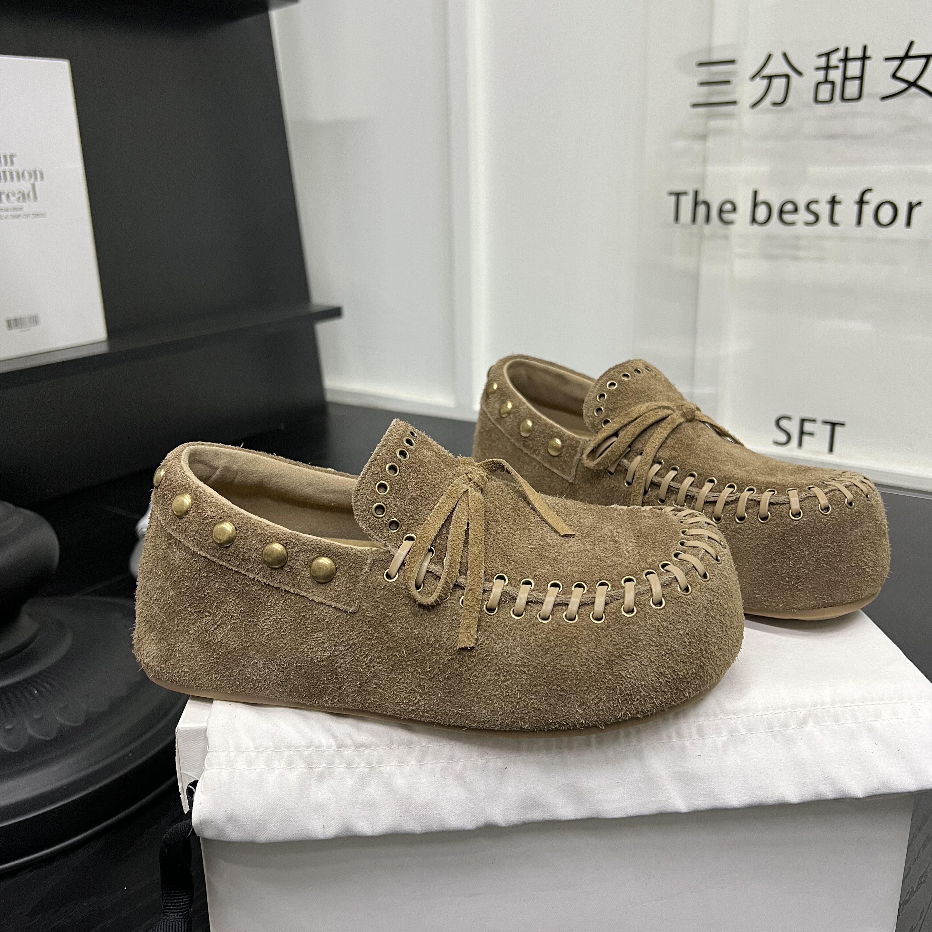 韩版磨砂皮铆钉蝴蝶结厚底豆豆鞋女2026春季新款百搭轻便休闲单鞋,女鞋,乐福鞋（豆豆鞋）,淘宝优惠券,粉丝福利购,淘宝优惠卷