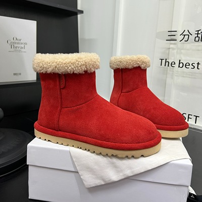 韩系糖果色磨砂皮平底雪地靴女2025冬加绒保暖圆头短靴面包鞋棉靴