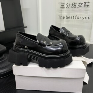 英伦风真皮厚底乐福鞋女2026新款百搭圆头粗跟小个子增高小皮鞋潮