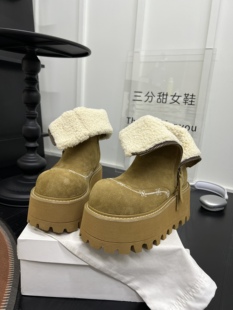 超火ins磨砂皮松糕厚底加绒雪地靴女2026年秋冬季新款防滑中筒靴