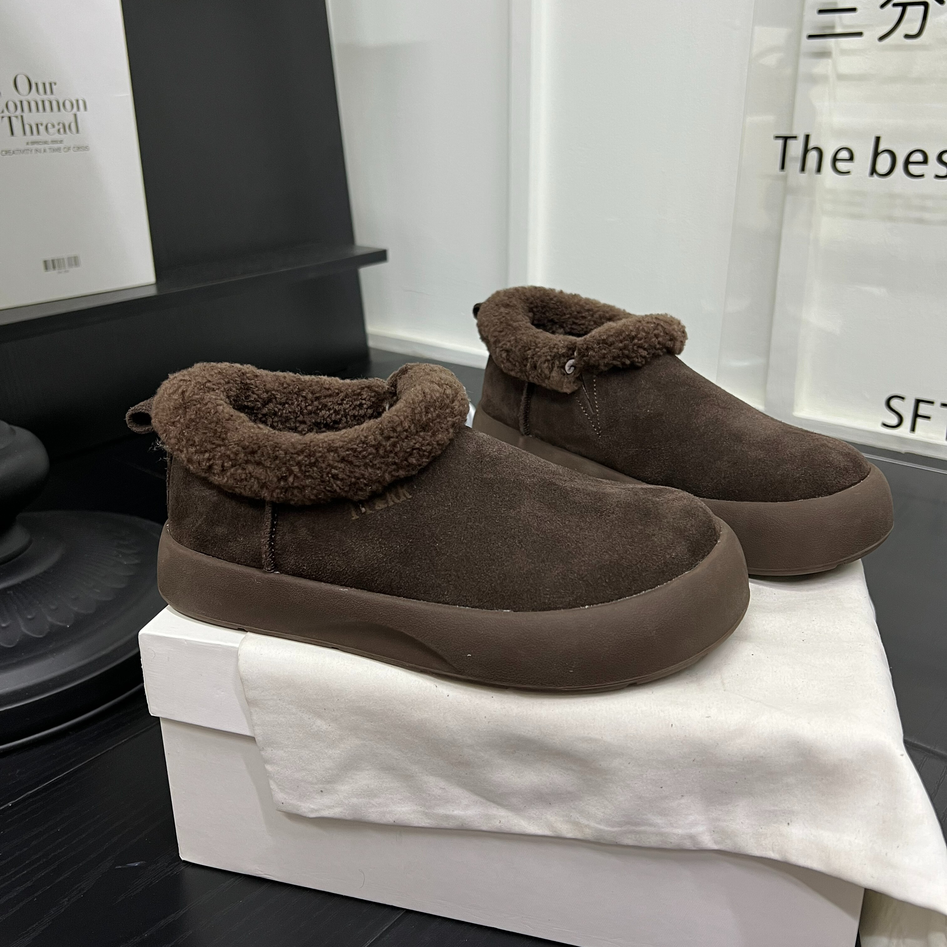 韩系羊毛口磨砂皮一脚蹬勃肯鞋棉鞋女2025冬防滑软底休闲鞋豆豆鞋