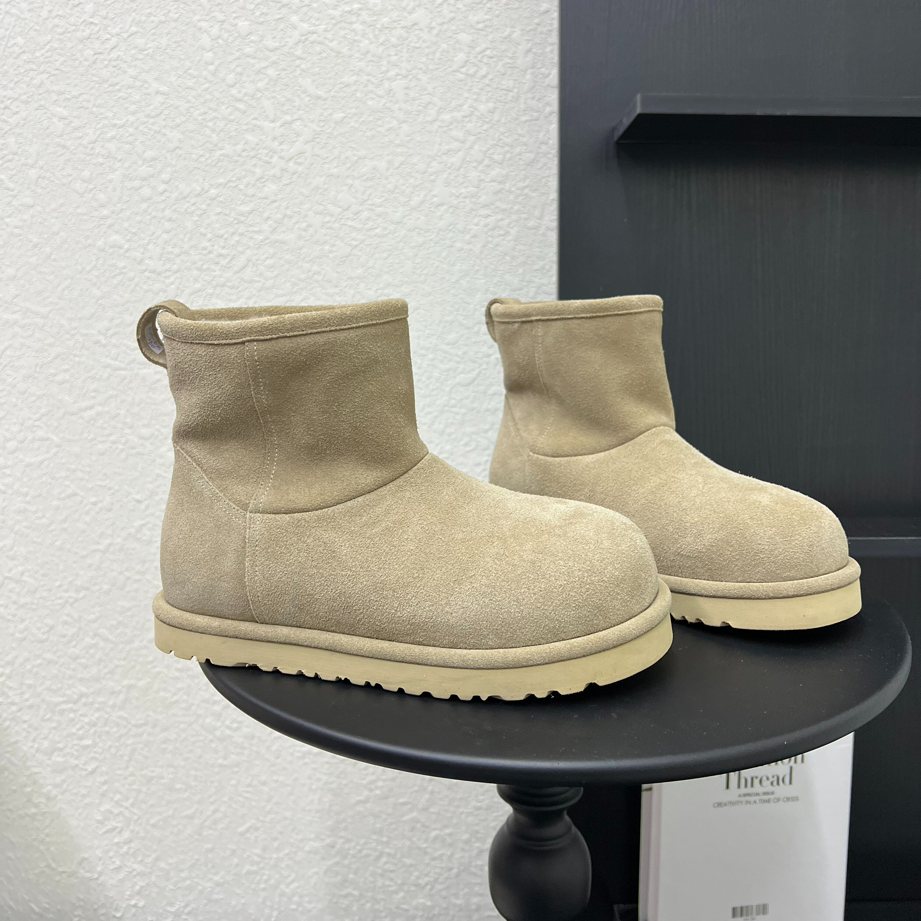 超火磨砂皮平底大头雪地靴女一脚蹬加绒保暖短靴棉靴轻便烟筒靴潮