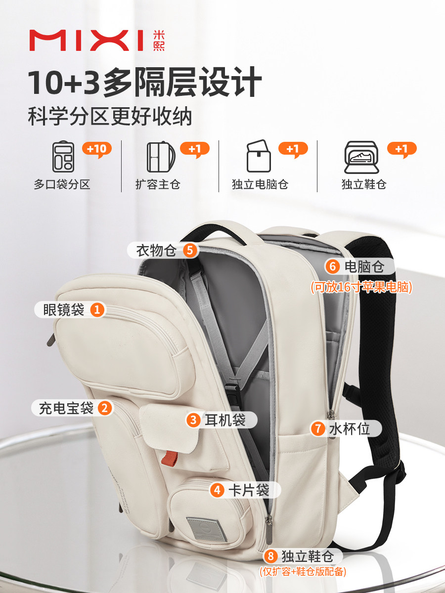 Mixi Travel Backpack 2026 New Arrival Outdoor Laptop Bag For Women & Men, Large Capacity Lightweight For Short Business Trips - Thumbnail 3