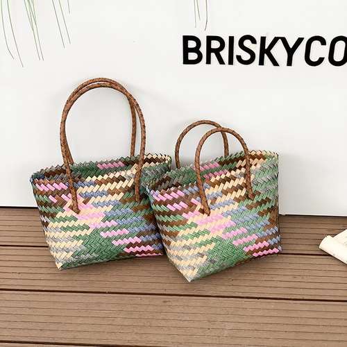 复古仿藤大容量编织包伴手礼菜篮子包包女手提包度假草编托特包
