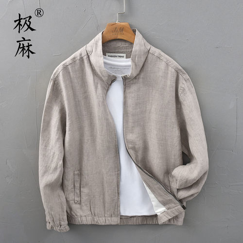 日系复古基础休闲亚麻夹克