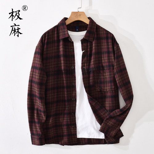 复古格纹舒适休闲长袖衬衫