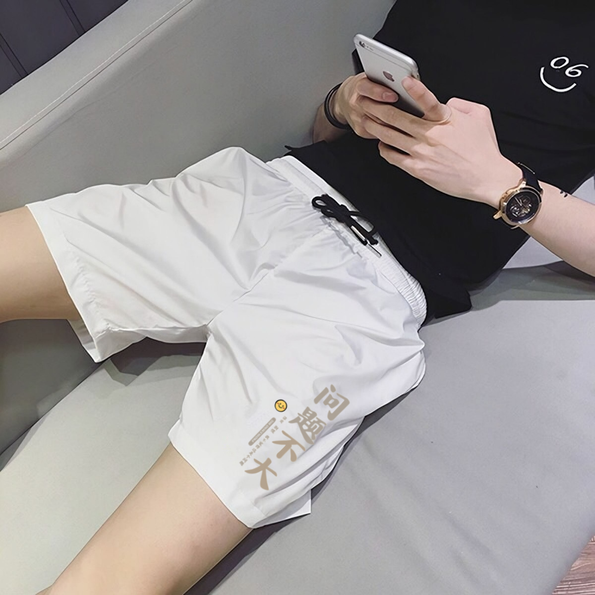 夏季薄款冰丝休闲短裤男痞帅修身中裤子男潮流百搭夏天三分四分裤