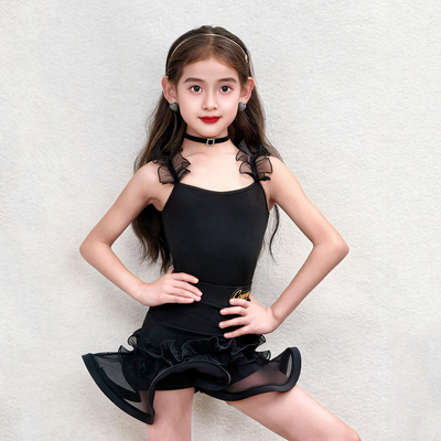 康尼拉丁舞服女童2026夏季新款高端少儿舞蹈演出练功服吊带裙套装