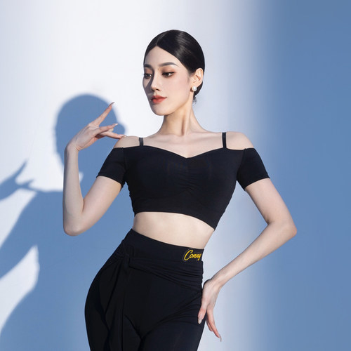 康尼拉丁舞练功服装成人女2025新品舞衣夏季国标舞短袖款露腰上衣