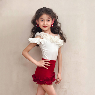 康尼拉丁舞新款练功服少儿网红上衣跳舞裙套装夏季舞蹈服女童服装