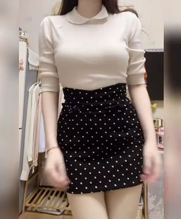 2024春黑色波点半身裙女夏季 小个子高腰显瘦a字包臀鱼尾短裙 新款