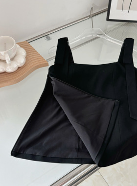 糯糯黑色短款吊带上衣2025夏季新款法式无袖小众背心