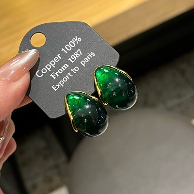 铜合金 1322复古冰透绿简约耳饰