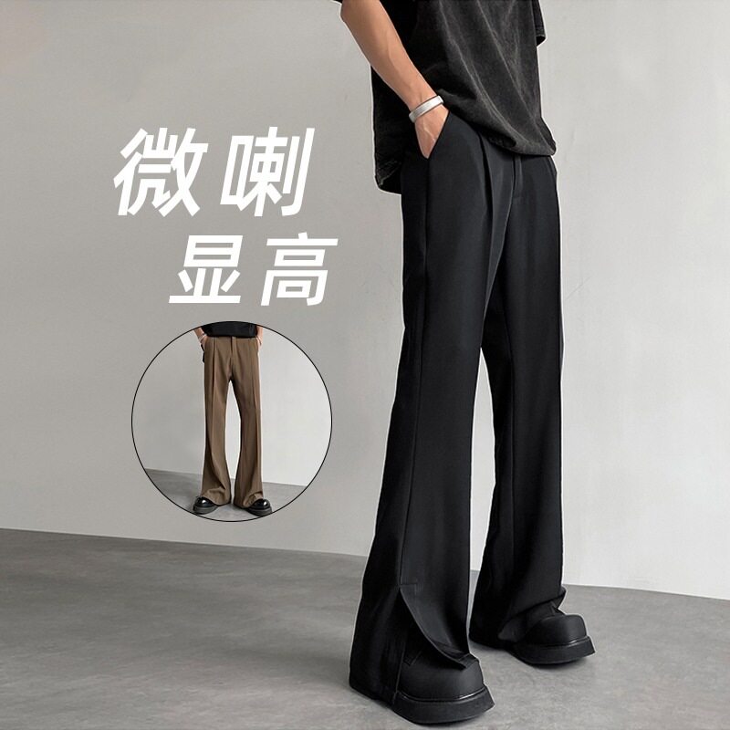 男士春秋开叉显高微喇直筒西裤