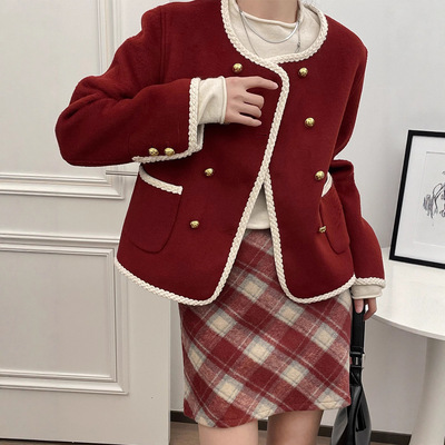 红色高级感短款外套女2025春季