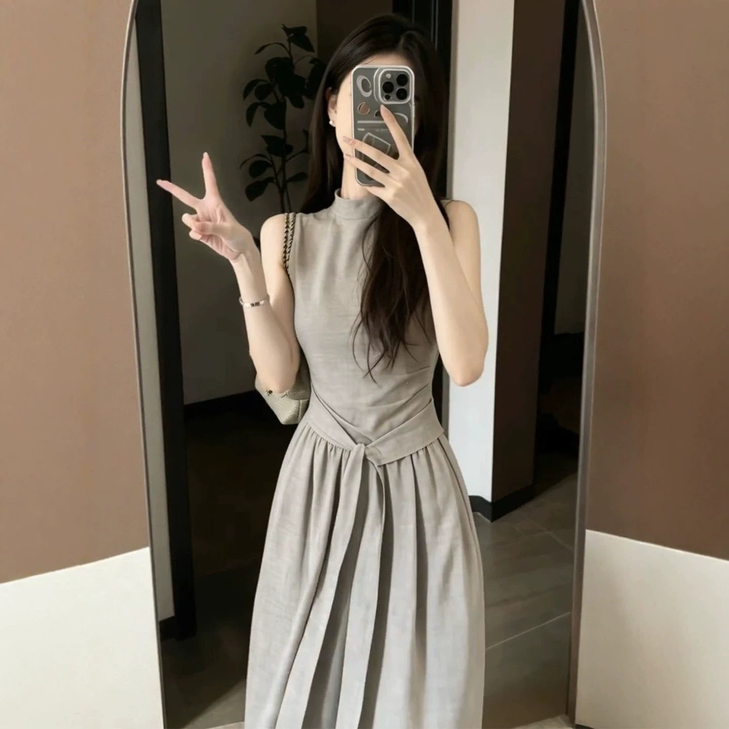 夏季小个子韩系立领显瘦连衣裙
