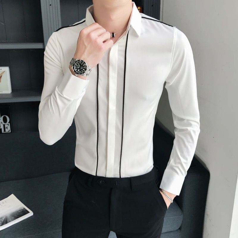 男士长袖免烫修身工装衬衫