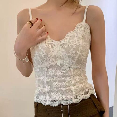 法式蕾丝美背聚拢吊带背心